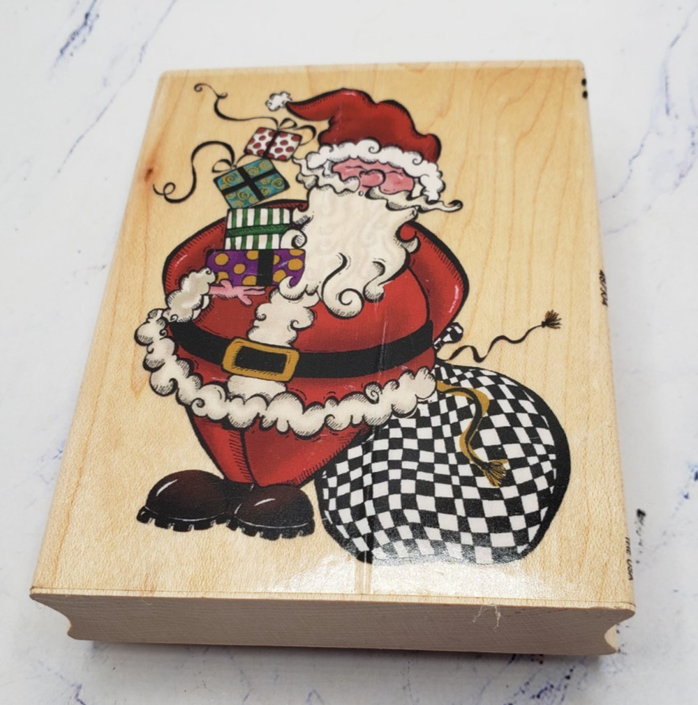 All Night Media Santa With Gifts Seasons Greetings Wood Mounted Rubber Stamp